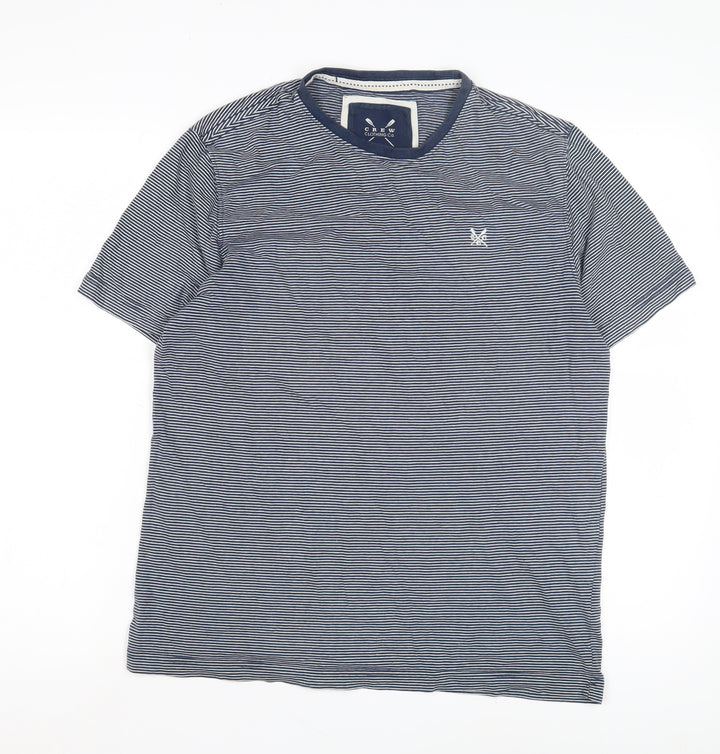 Crew Clothing Co. Men's Blue Striped M T-Shirt, Logo, Cotton