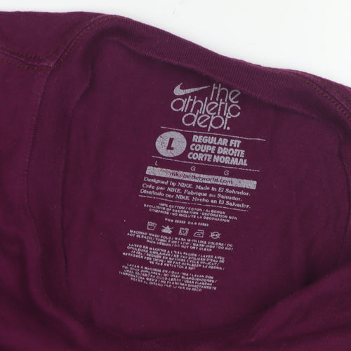 Nike Men's Purple V-Neck T-Shirt, Size L, Logo Accent