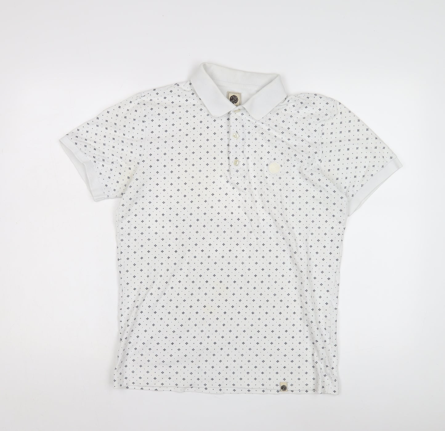 Pretty Green Men's White Geometric Polo Shirt, Size M