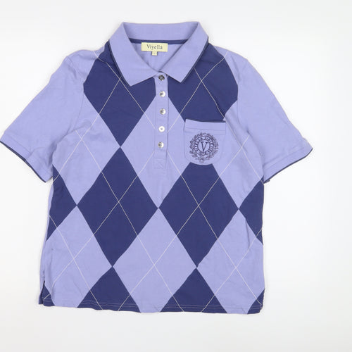 Viyella Women's Blue Polo Shirt L Argyle Pattern