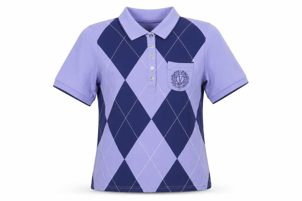 Front view of Viyella Women's Blue Polo Shirt L Argyle Pattern