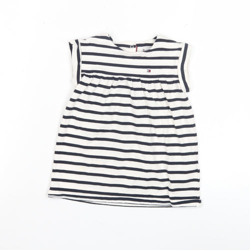 Tommy Hilfiger Girls Navy Striped A-Line Dress, 24 Months
