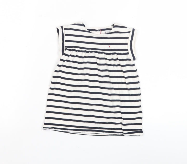 Tommy Hilfiger Girls Navy Striped A-Line Dress, 24 Months