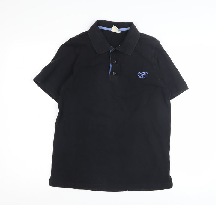 Cotton Traders Men's Black Polo Shirt, Size S