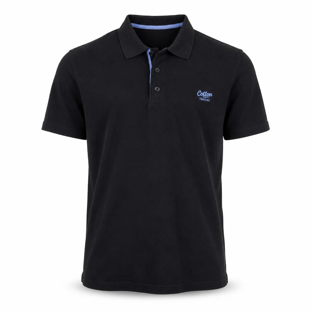 Front view of Cotton Traders Men's Black Polo Shirt, size S