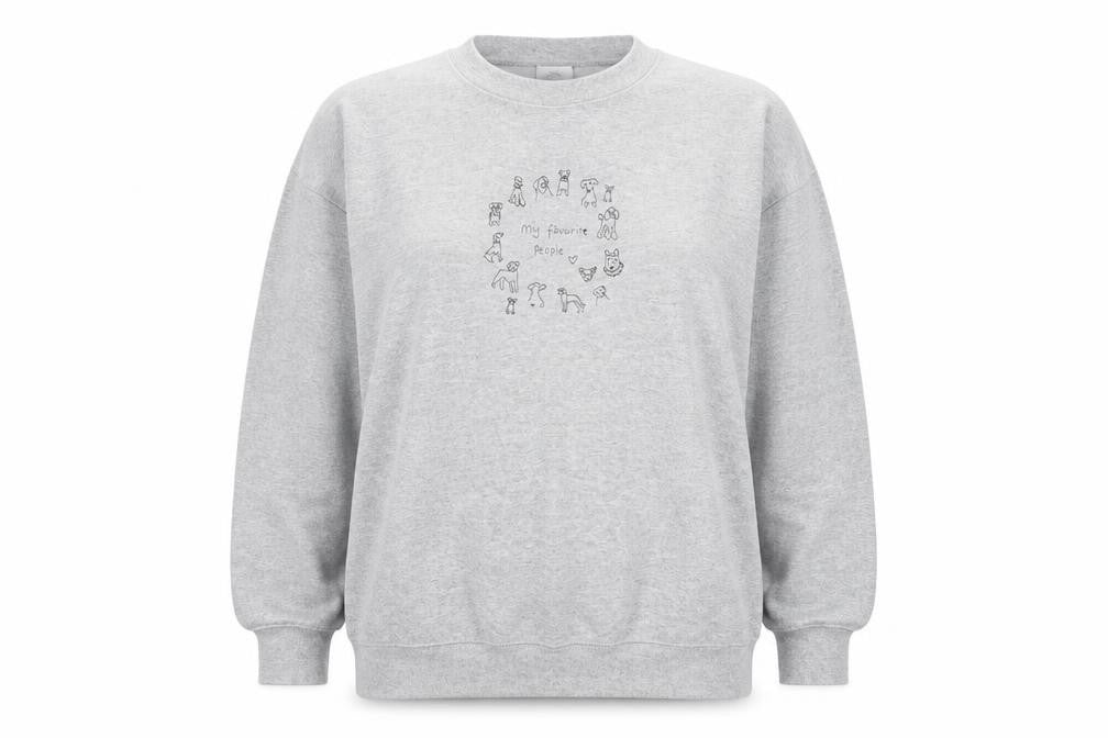 Front view of Emma Warren unisex grey xl graphic sweatshirt