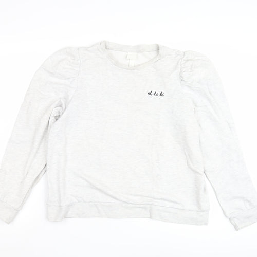 H&M Women's White Pullover Sweatshirt, Casual Cotton, Size M