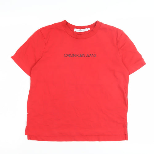 Calvin Klein Red Women's T-Shirt - Size S, Embroidered