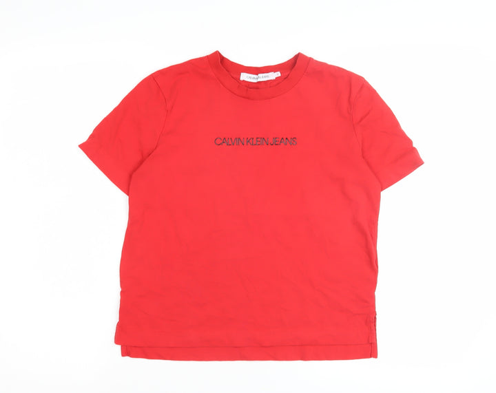 Calvin Klein Red Women's T-Shirt - Size S, Embroidered