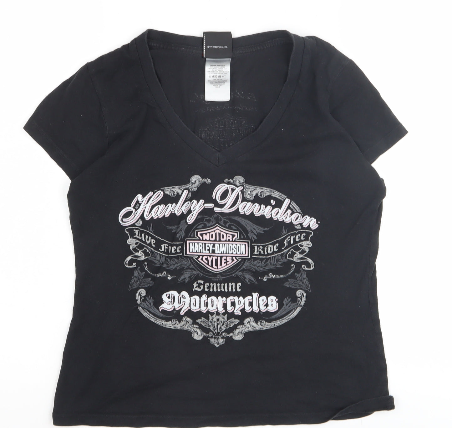 Harley-Davidson Women's Black V-Neck T-Shirt, Size 6