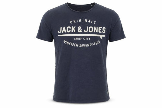 Front view of Jack & Jones Men's Blue Medium Crew Neck T-Shirt