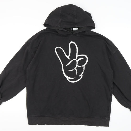 H&M Unisex Black Pullover Hoodie, M, Casual Style