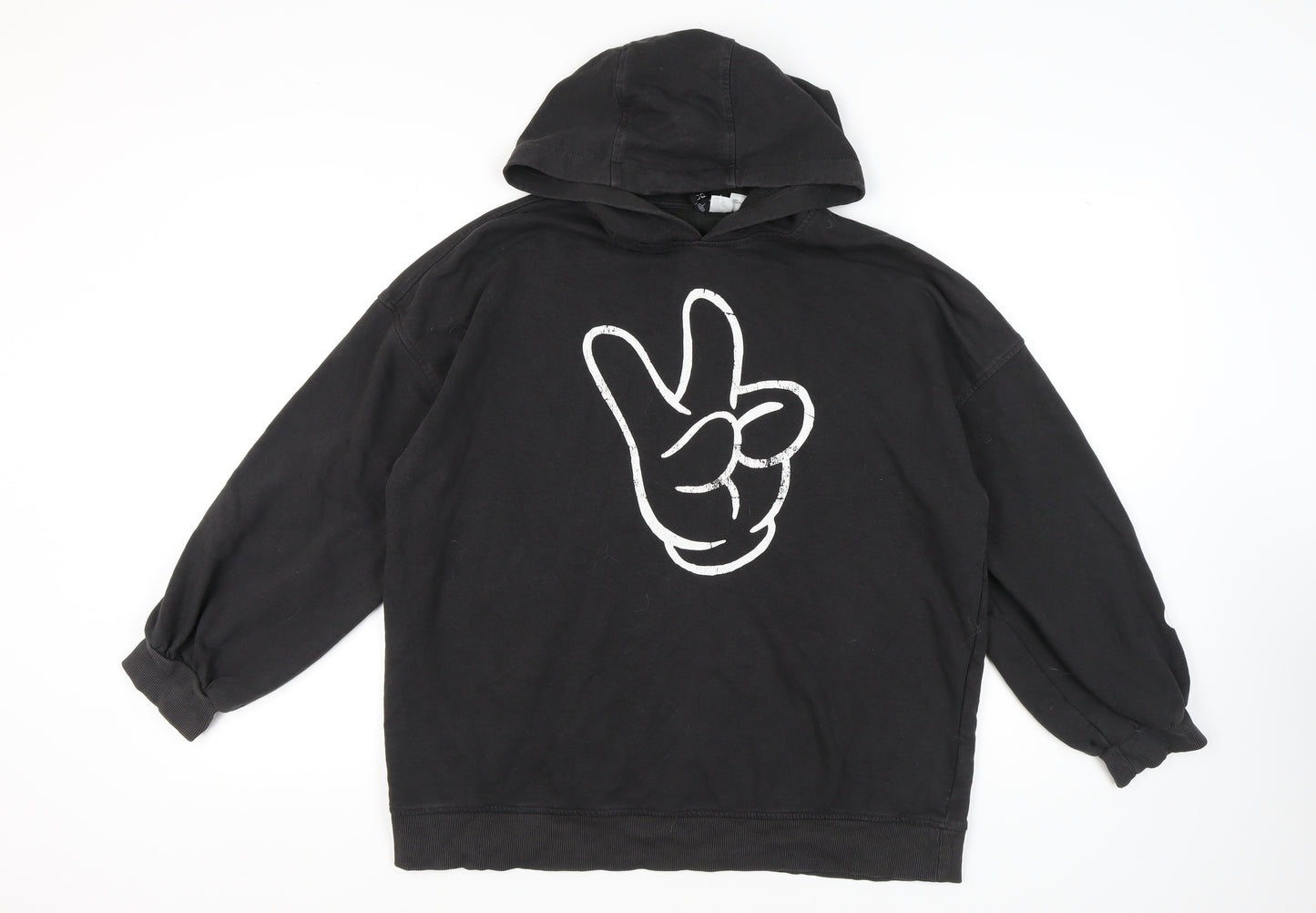 H&M Unisex Black Pullover Hoodie, M, Casual Style
