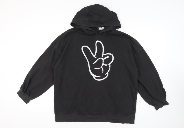 H&M Unisex Black Pullover Hoodie, M, Casual Style