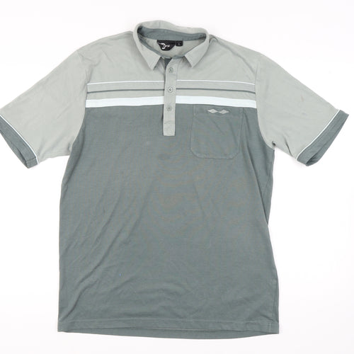 Carabou Men's Green Large Polo, Striped Cotton