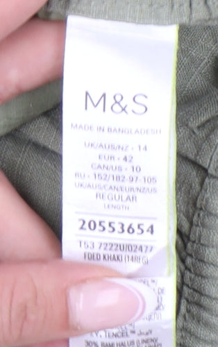 Marks and Spencer Women's Wide-Leg Green Trousers, Size 14