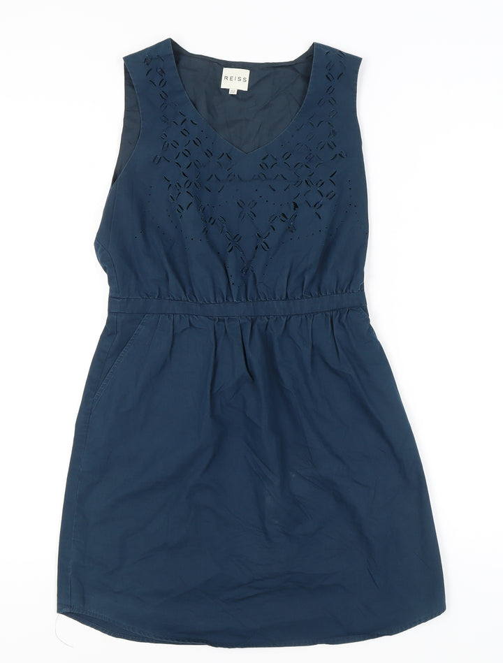 Reiss Women's Blue A-Line Sleeveless Embroidered Dress