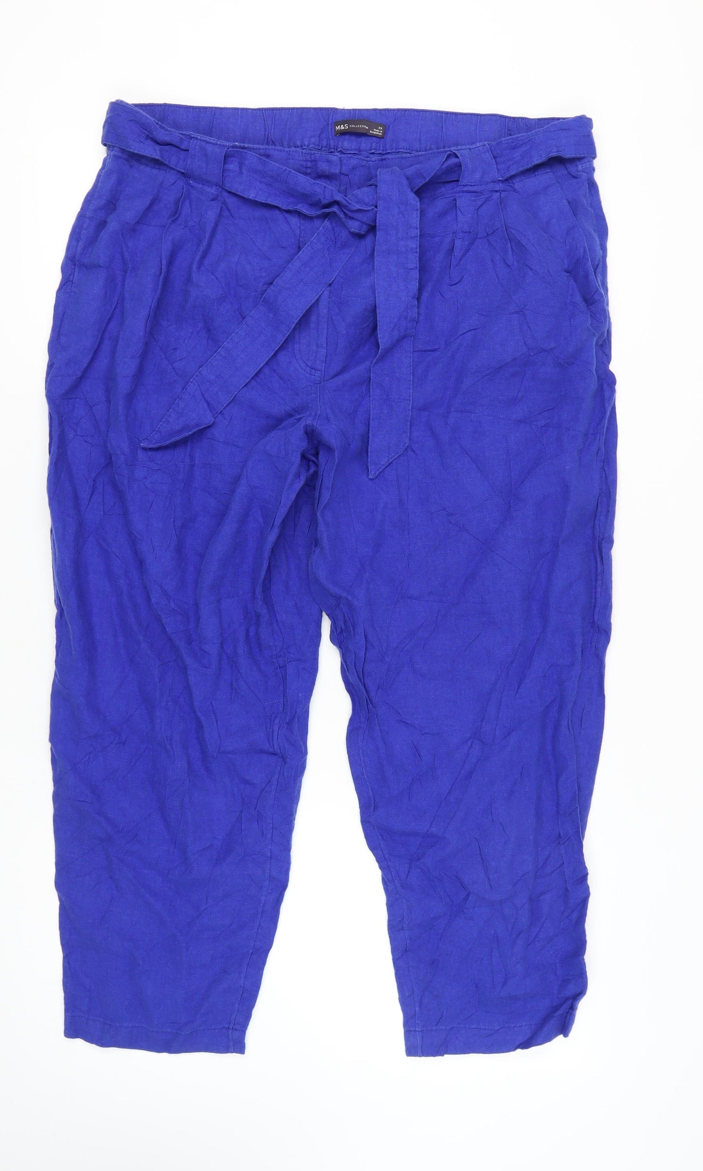 Marks and Spencer Women's Blue Belted Trousers Size 22