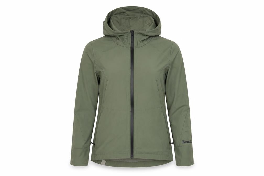 Front view of Bench green Windbreaker coat, size XS, unisex