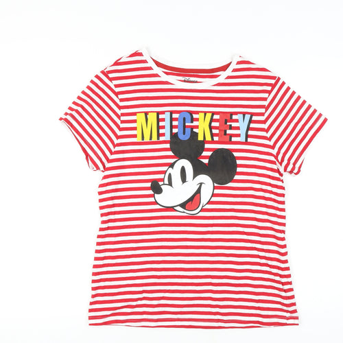 Disney Women’s Red Mickey Mouse Striped T-Shirt - Size S