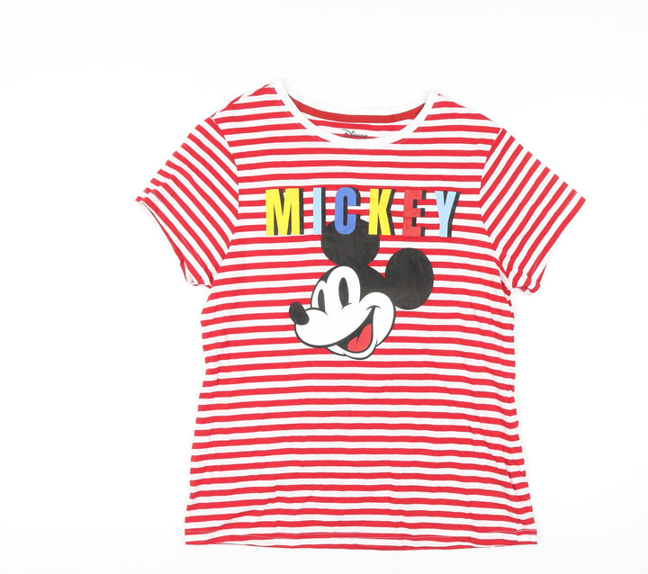 Disney Women’s Red Mickey Mouse Striped T-Shirt - Size S