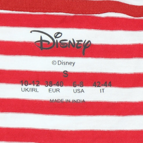 Disney Women’s Red Mickey Mouse Striped T-Shirt - Size S