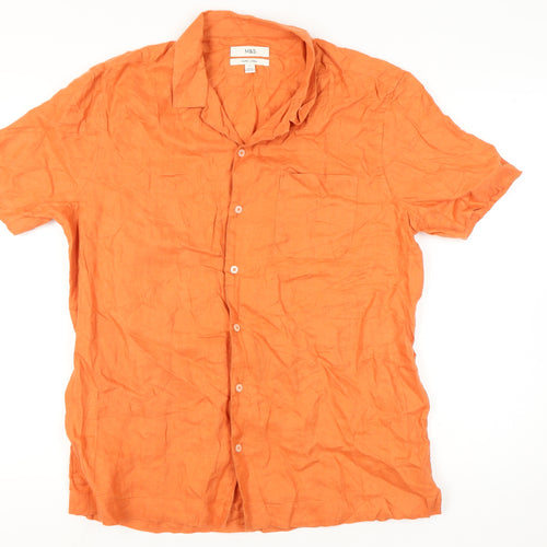 Marks & Spencer Men's Orange Linen Shirt, Size L, Short Sleeve