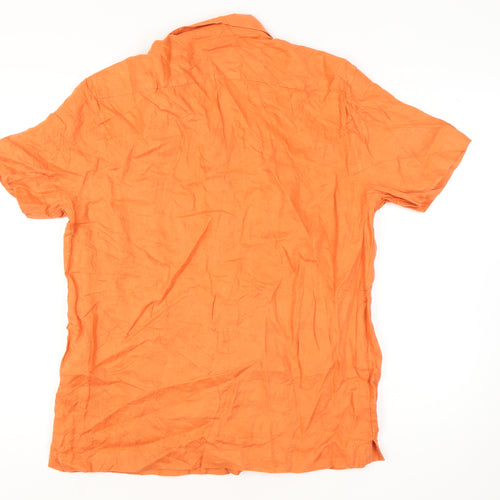 Marks & Spencer Men's Orange Linen Shirt, Size L, Short Sleeve