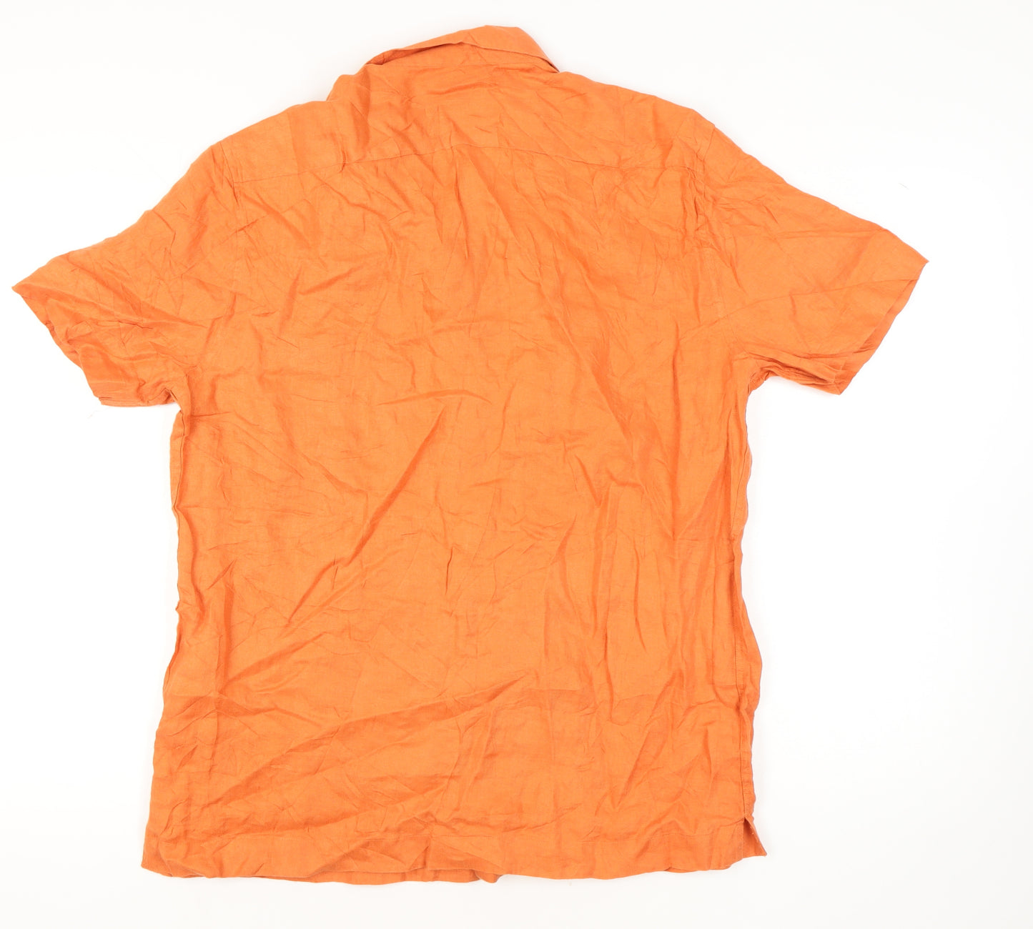 Marks & Spencer Men's Orange Linen Shirt, Size L, Short Sleeve