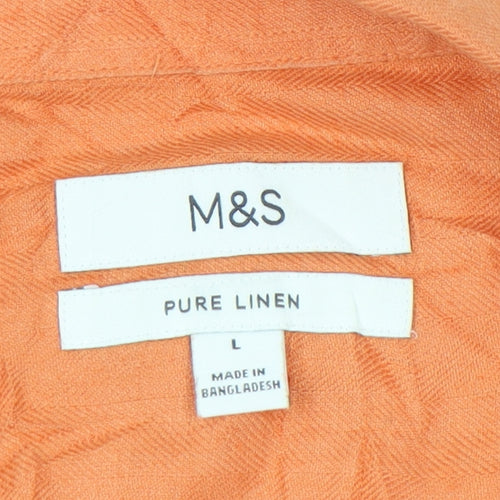Marks & Spencer Men's Orange Linen Shirt, Size L, Short Sleeve