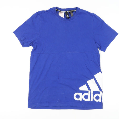 Adidas Boys Blue T-Shirt, Size 13-14 Years, Logo Accent