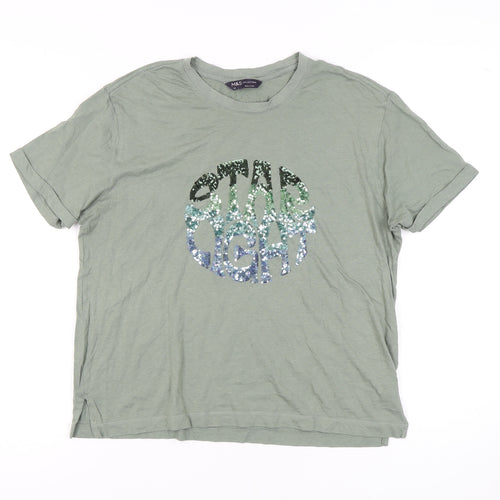 Marks and Spencer Women's Green Sequin T-Shirt Size 12