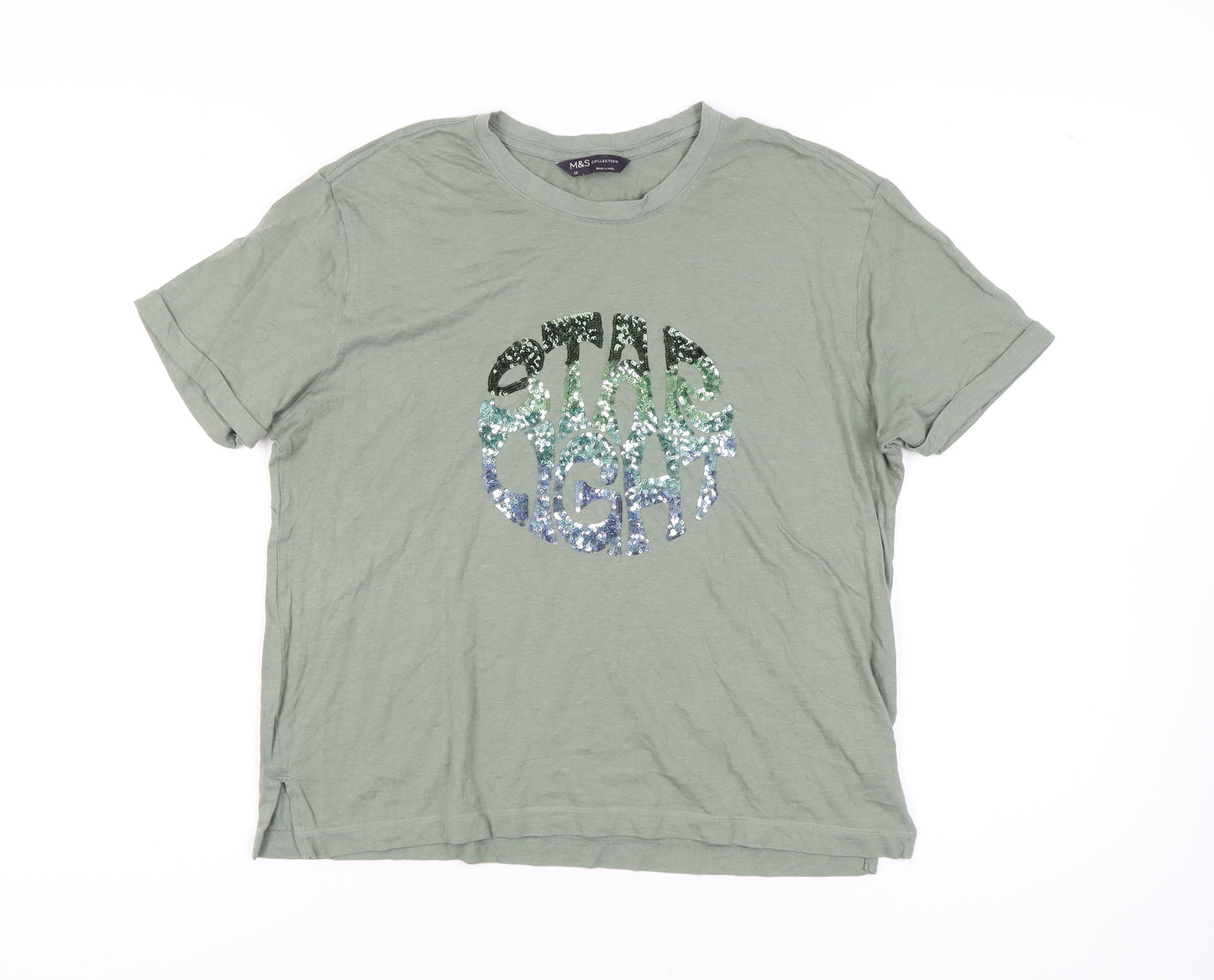 Marks and Spencer Women's Green Sequin T-Shirt Size 12