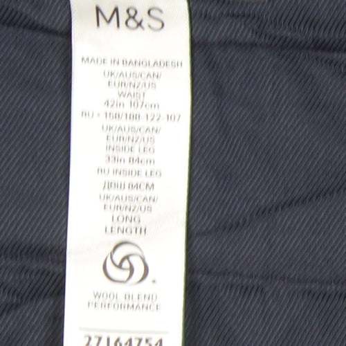 Marks and Spencer Men's Grey Regular Fit Trousers, Size 42