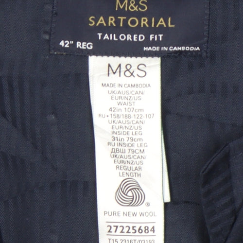 Marks and Spencer Men's Blue Wool Trousers, Size 42 REG