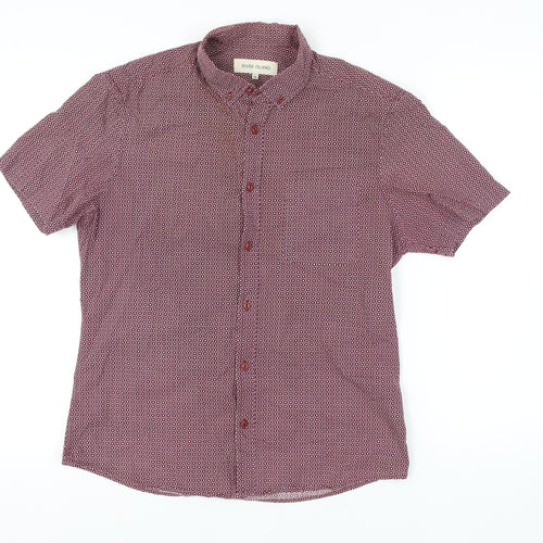 River Island Men's Geometric Red Button-Up Shirt M