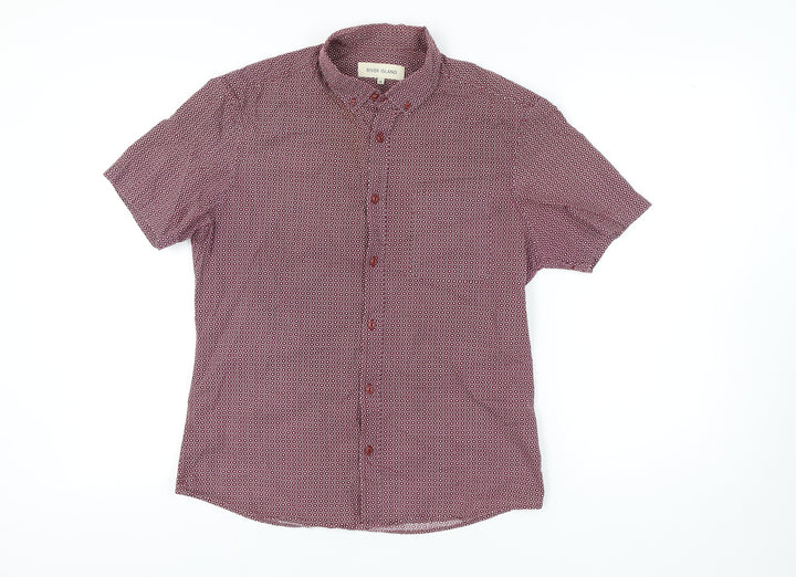 River Island Men's Geometric Red Button-Up Shirt M