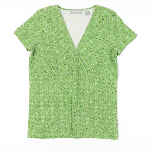 Liz Claiborne Women's Green Floral V-Neck Top Medium