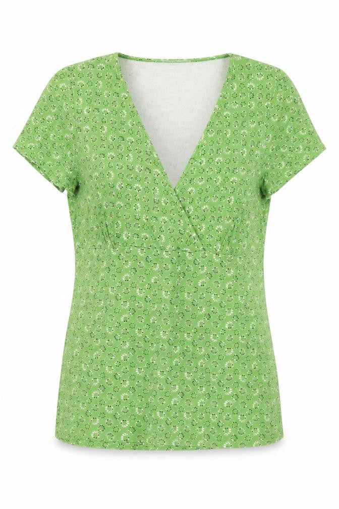 Front view of Liz Claiborne Women's Green Floral V-Neck Top Medium