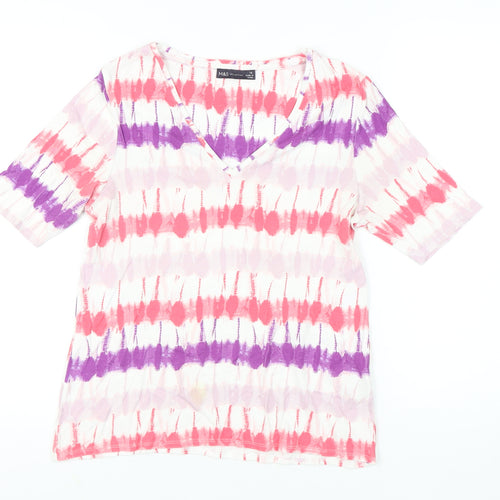 Marks and Spencer Women's Multicoloured V-Neck T-Shirt