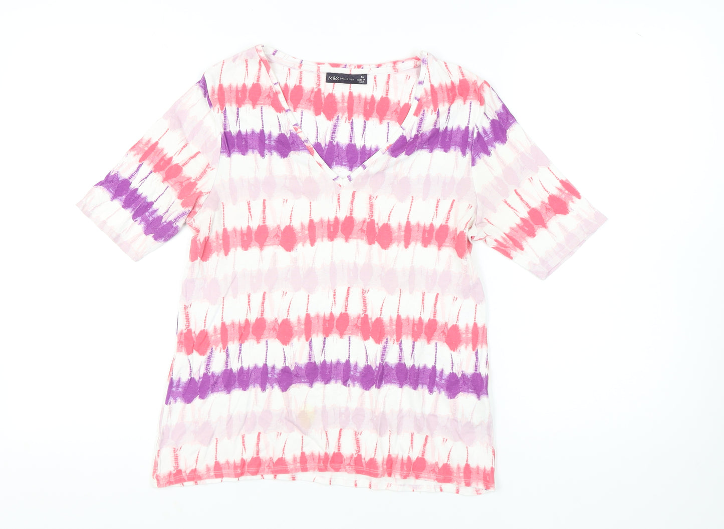 Marks and Spencer Women's Multicoloured V-Neck T-Shirt