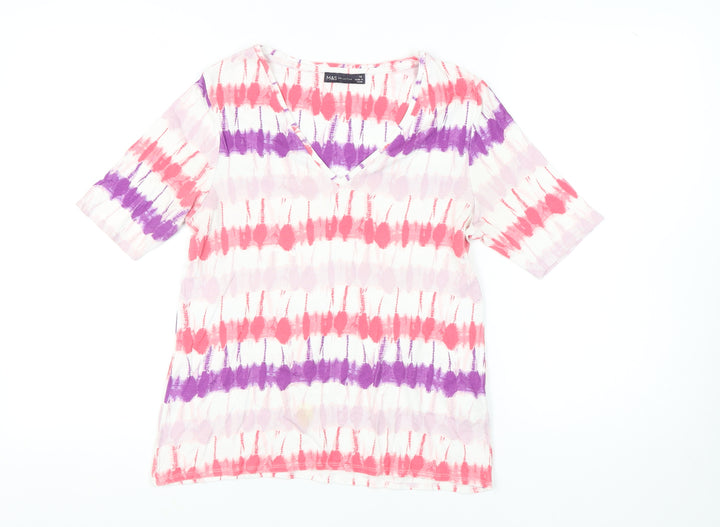 Marks and Spencer Women's Multicoloured V-Neck T-Shirt