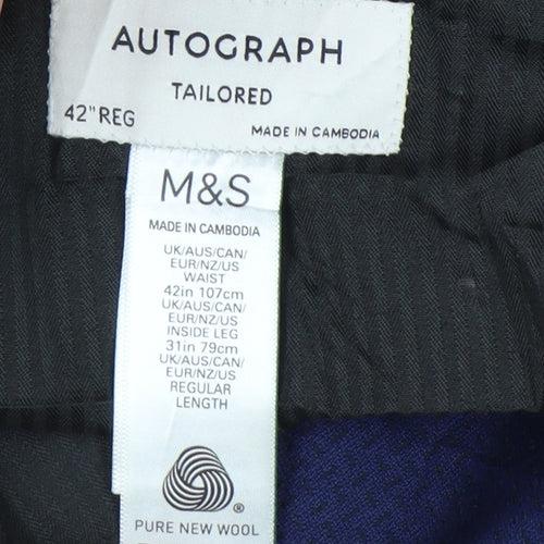 Marks and Spencer Men's Blue Wool Trousers Size 42