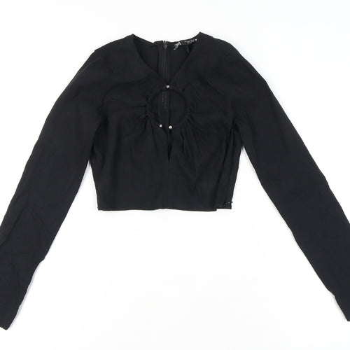 Zara Women's Black Cropped Blouse - Size S
