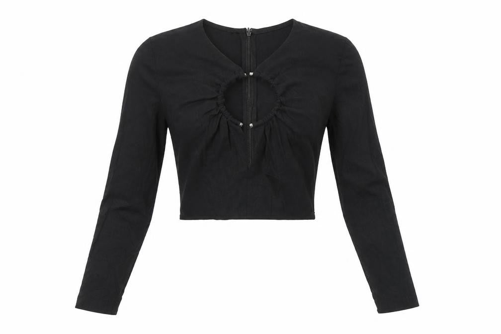 Front view of Zara Women's Black Cropped Blouse -, size S