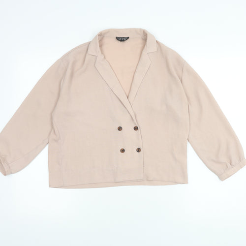 Topshop Women's Beige Collared Long Sleeve Shirt, Size 8