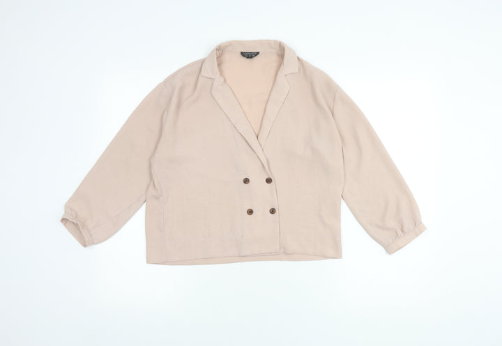 Topshop Women's Beige Collared Long Sleeve Shirt, Size 8