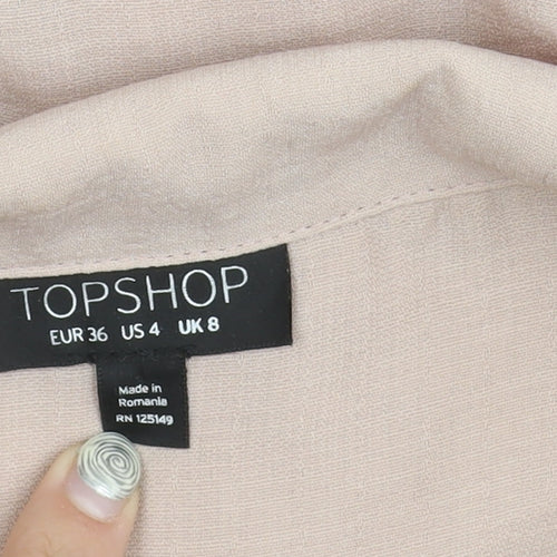 Topshop Women's Beige Collared Long Sleeve Shirt, Size 8