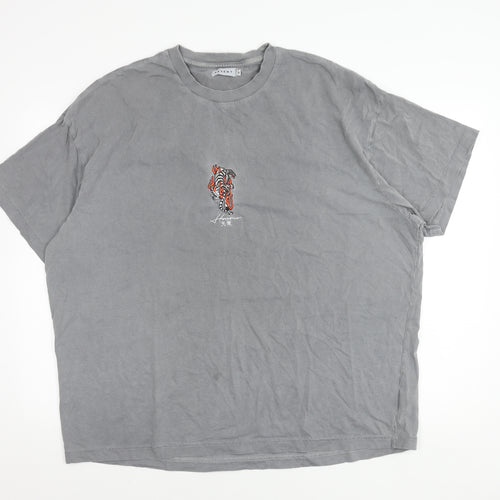 ABSENT Grey Cotton Tiger Graphic T-Shirt M Men's