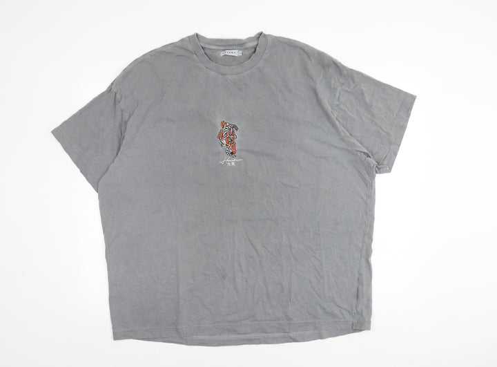 ABSENT Grey Cotton Tiger Graphic T-Shirt M Men's